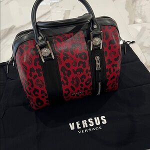 Versus Versace Red and Black Leopard Satchel